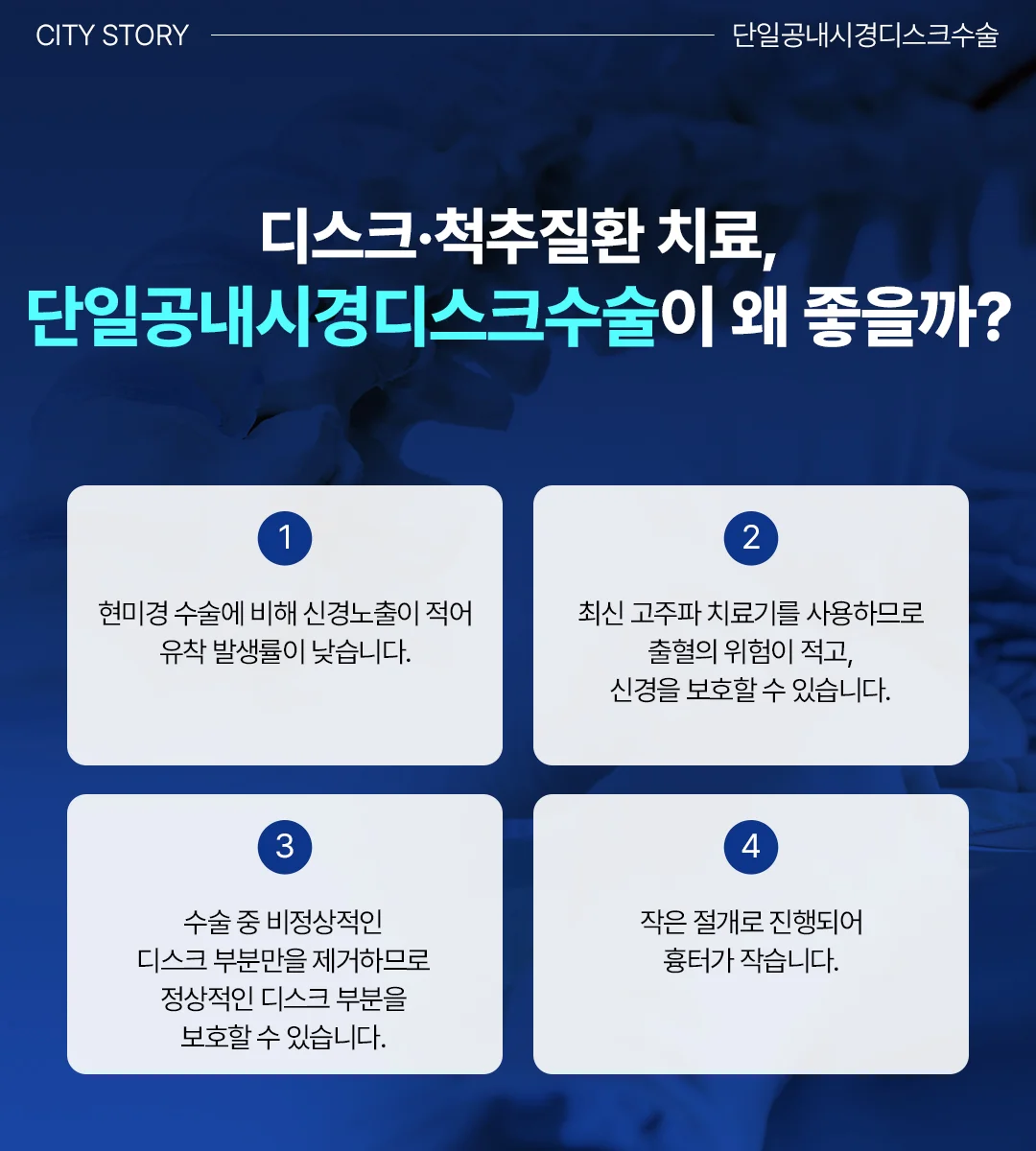 동탄구정형외과|단일공내시경디스크수술의 4가지 장점 안내 카드뉴스
