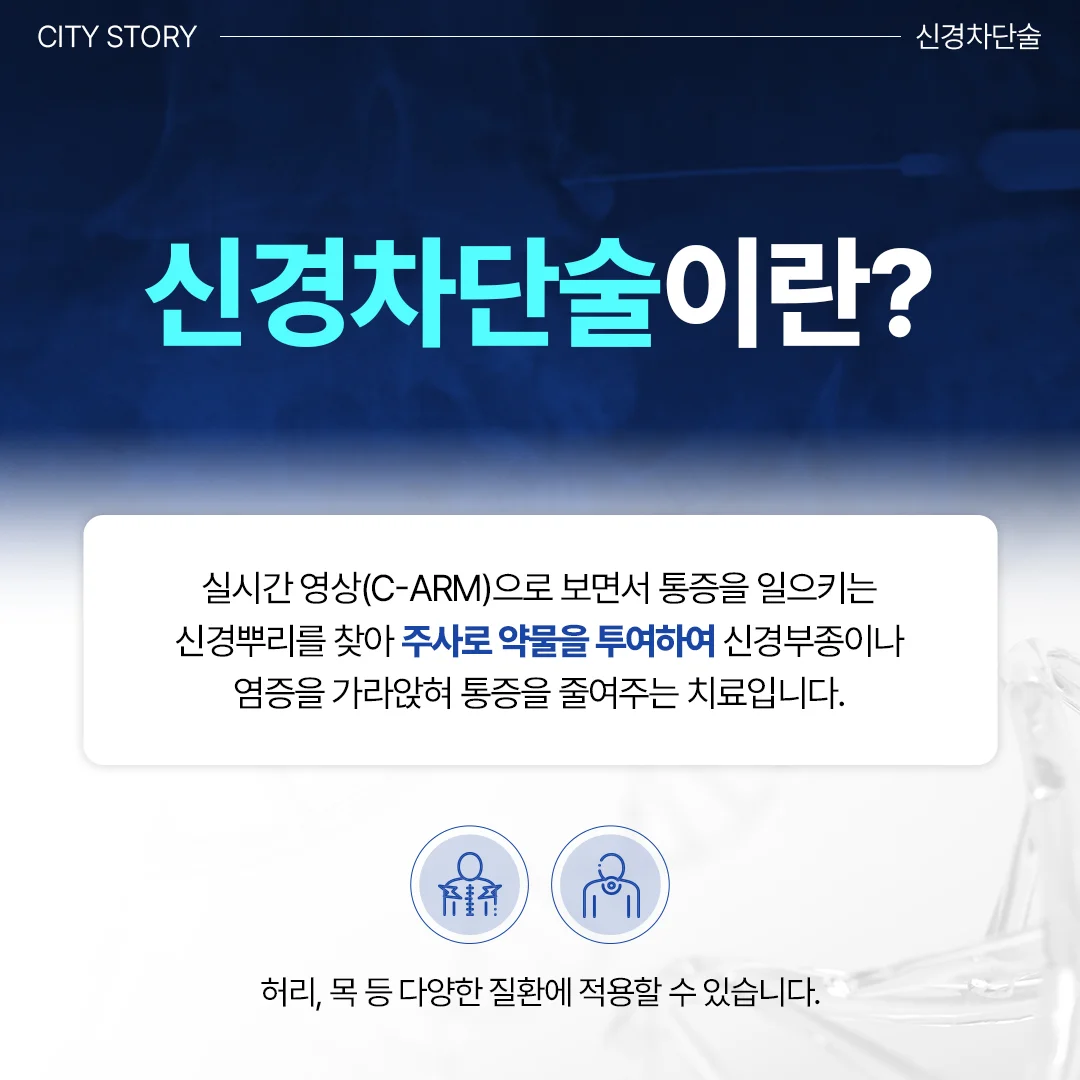 동탄 목디스크 도수치료|신경차단술의 정의와 치료 원리를 설명하는 카드뉴스