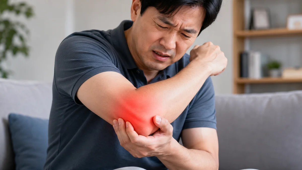 동탄 치핵수술 PPH 통증|팔꿈치 관절 부위의 통증을 호소하는 남성